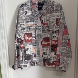 Forever 21 Black and White and Red Marilyn Monroe Newspaper Print Jacket